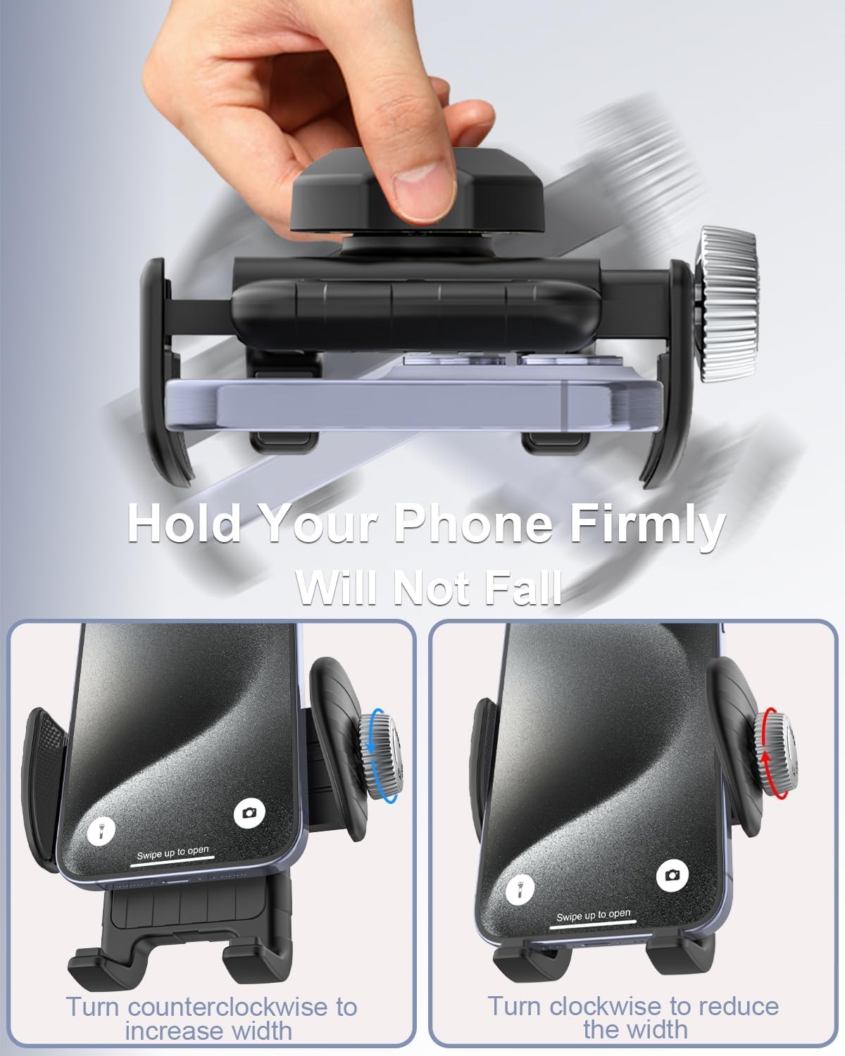 Phone Holder for Bike Handlebar, Gooseneck Motorcycle Phone Mount Clamp, Bicycle Scooter Cell Phone Clip for Adults Kids, Bike Bicycle Ebike Gear Accessories, for iPhone 17 16, 4-7" Phones