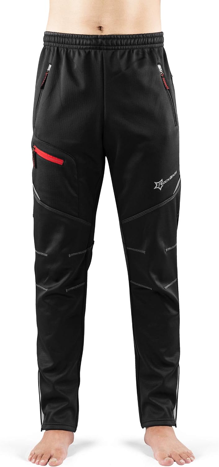 ROCKBROS Cycling Pants for Men Windproof Thermal Fleece Winter Athletic Bike Pants Cold Weather for Running Hiking