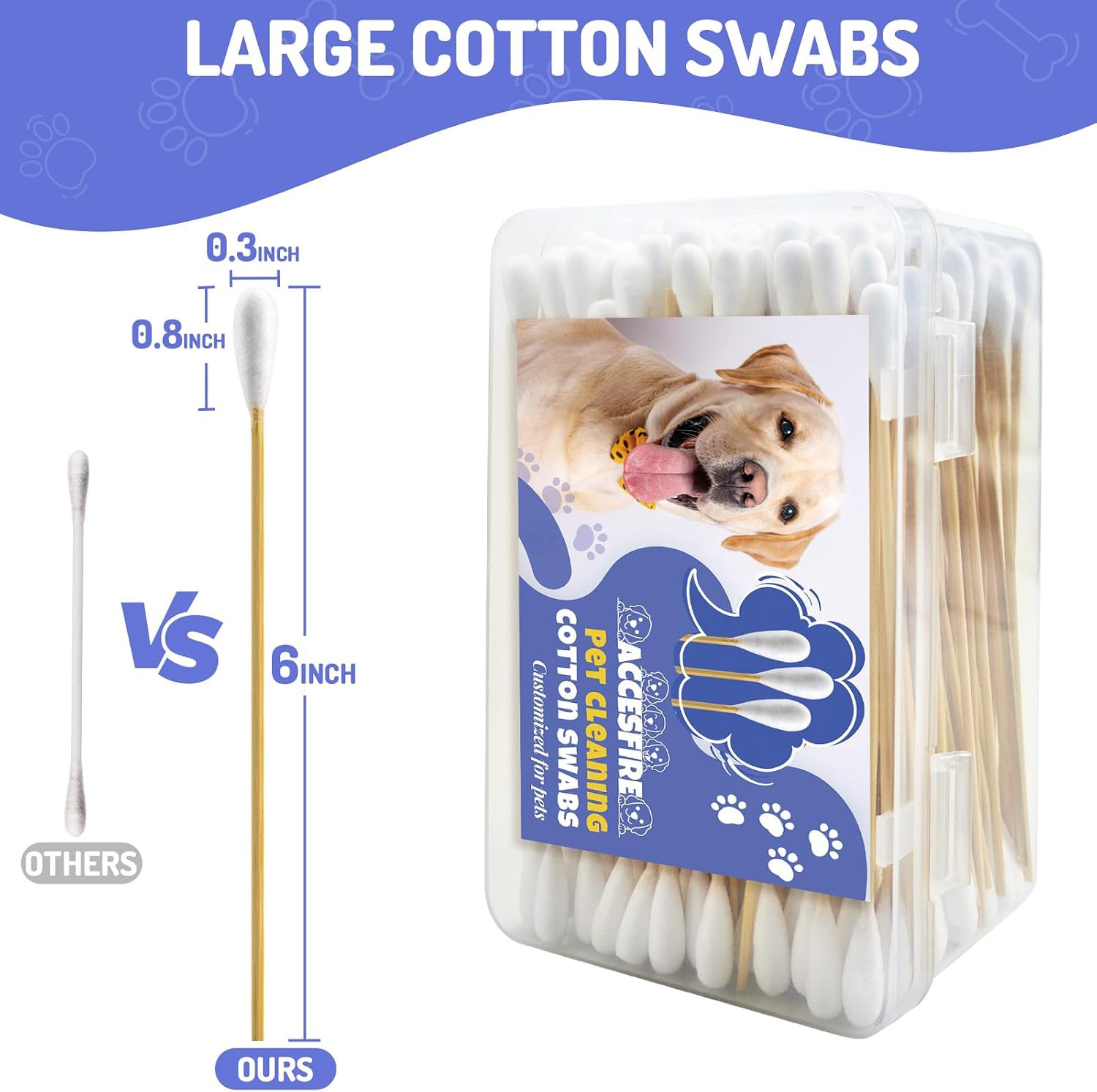 200PCS Large Cotton Swabs in Storage Box, 6 Inch Dog Ear Swabs