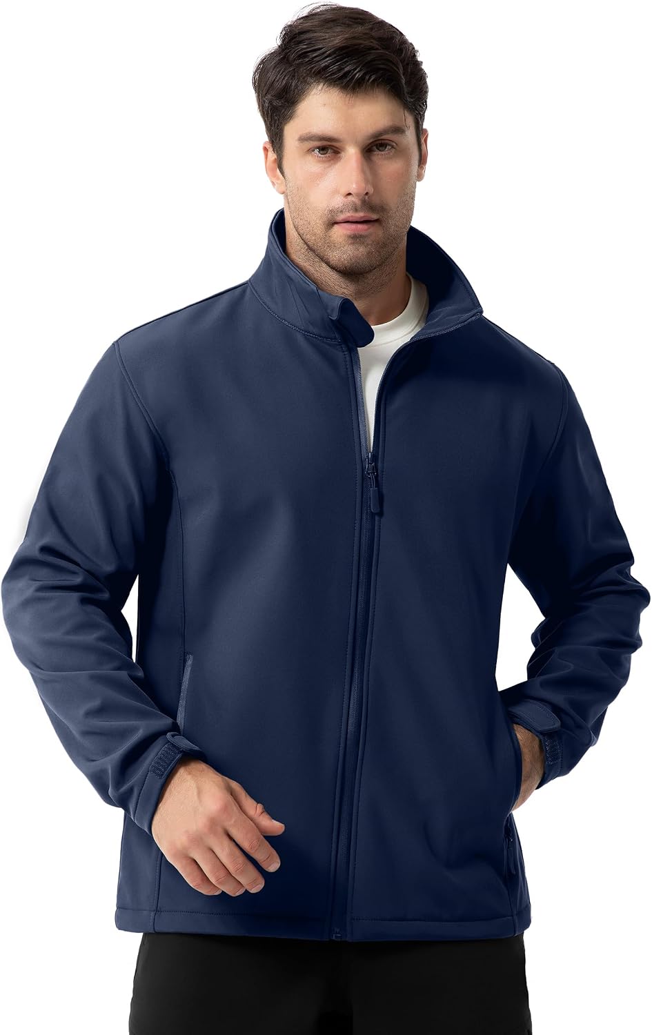 ZITY Men's Softshell Jacket Fleece Lined Lightweight Waterproof Rain Jacket Zip Up Soft Shell Windproof Windbreaker