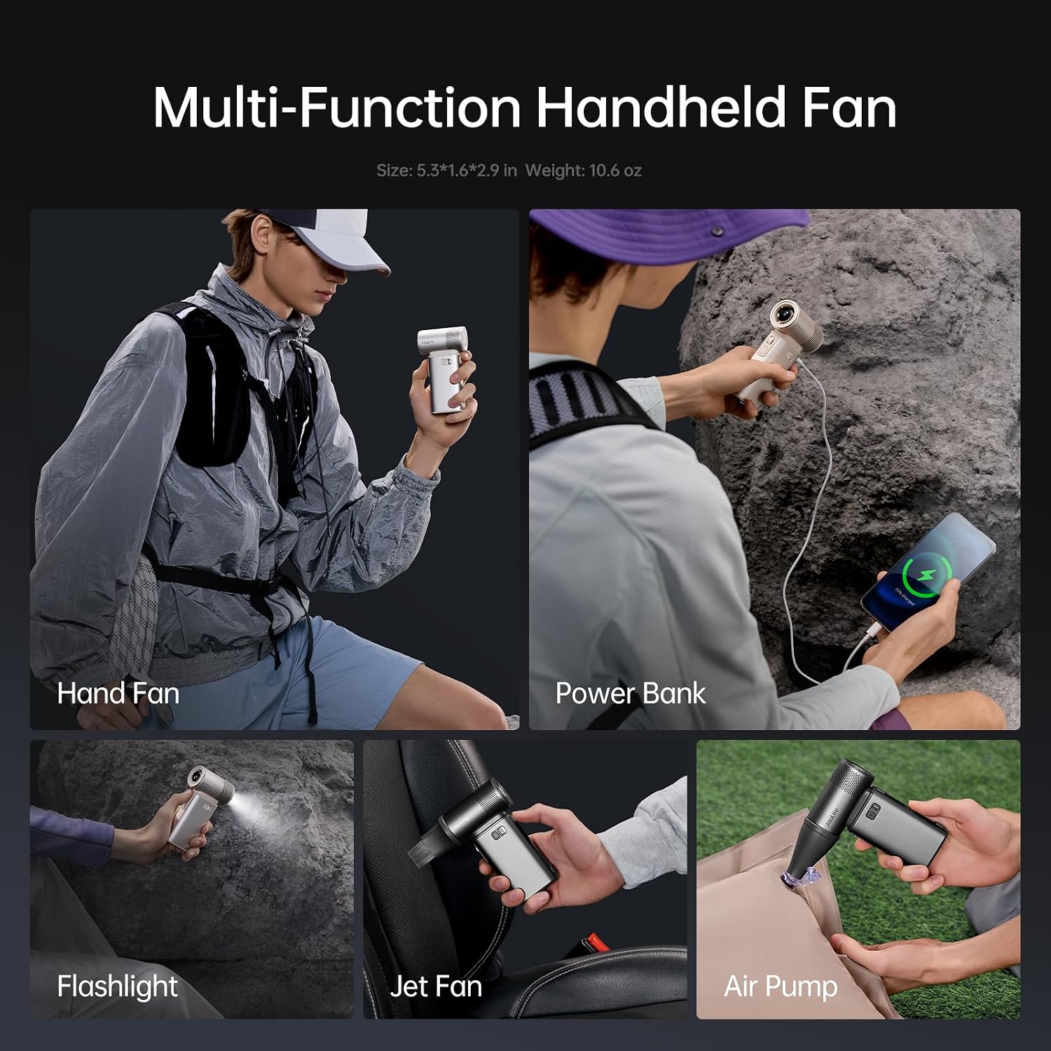 JISULIFE Portable Handheld Fan Ultra2 9000mAh Max 25 Hrs, 3 IN 1, 100 Speed
