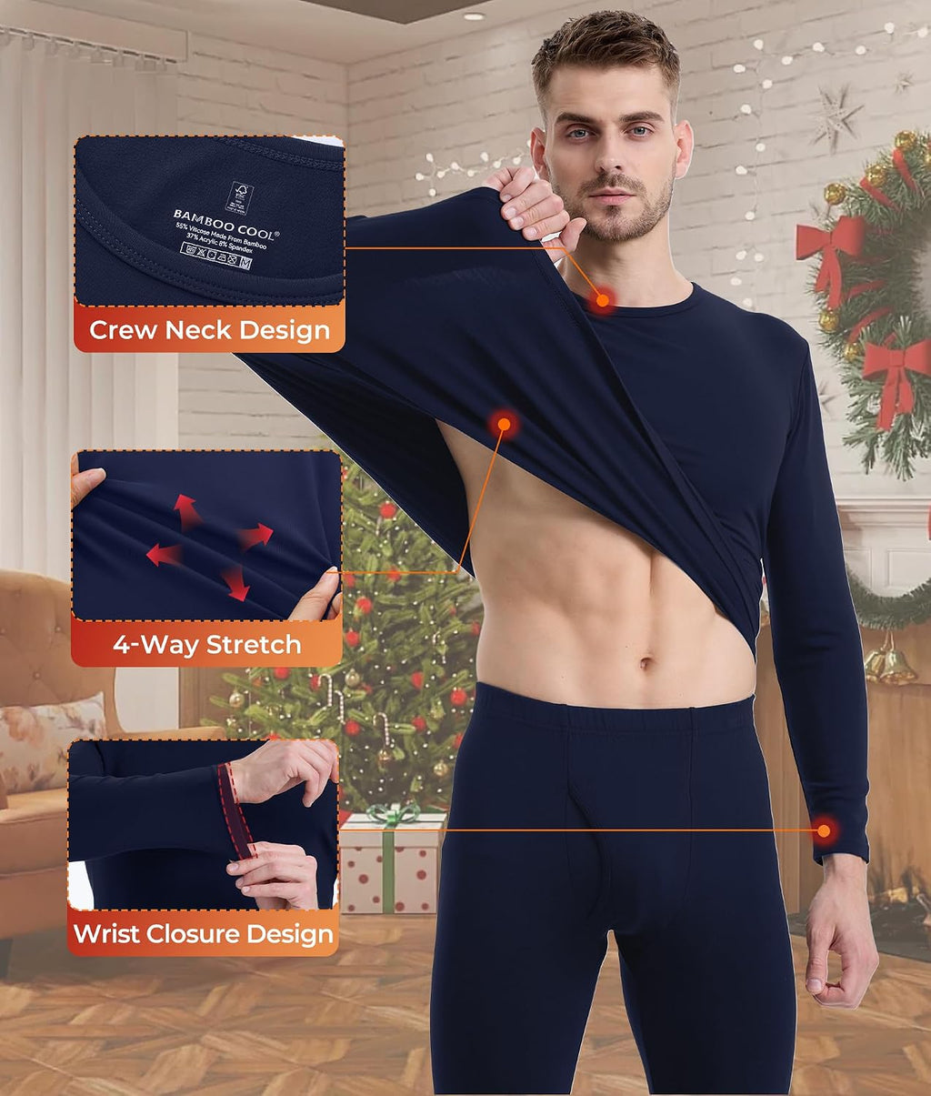 BAMBOO COOL Men's Thermal Underwear Lightweight Fleece Lined