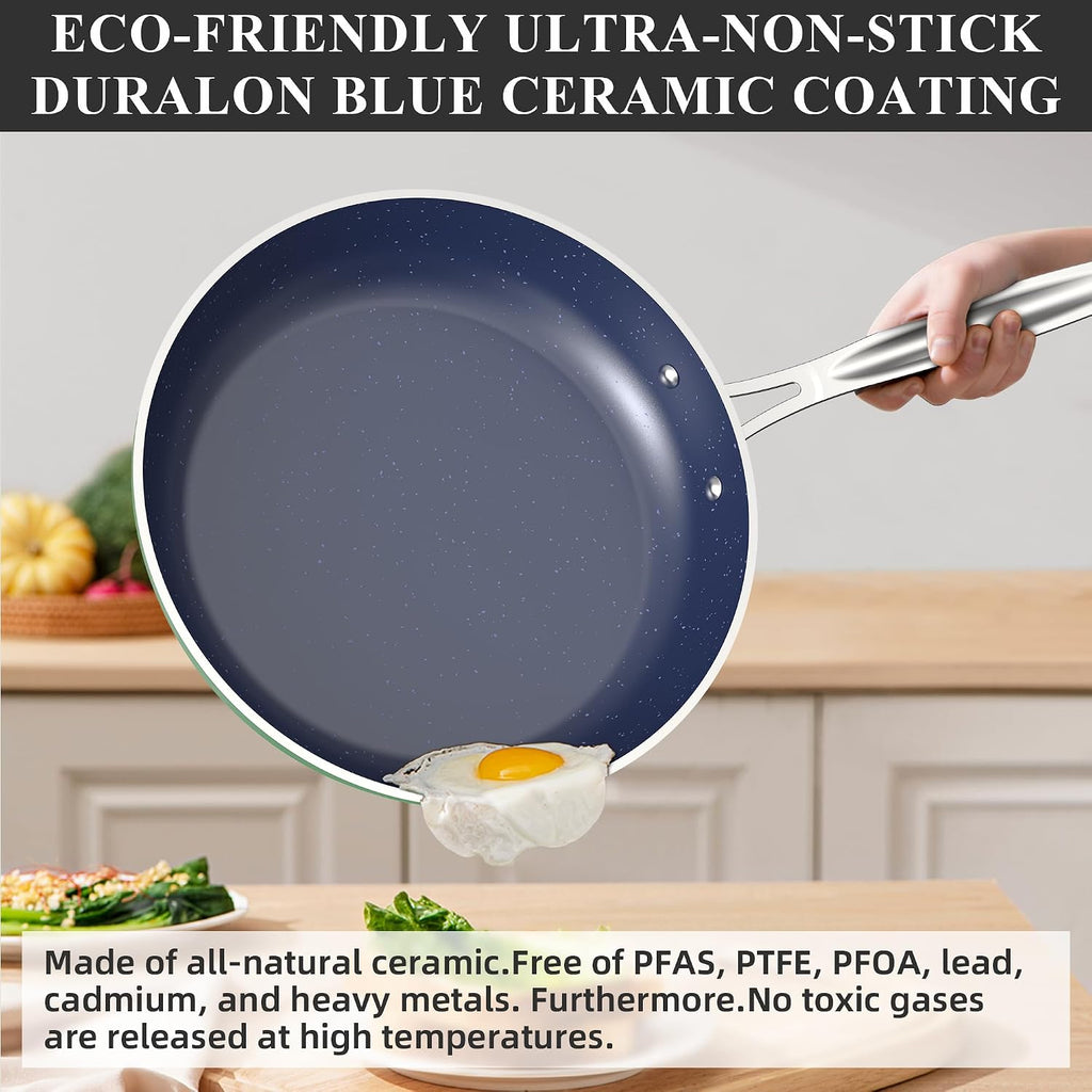 Nuwave Healthy Duralon Blue Ceramic Nonstick Cookware Set, PFAS Free