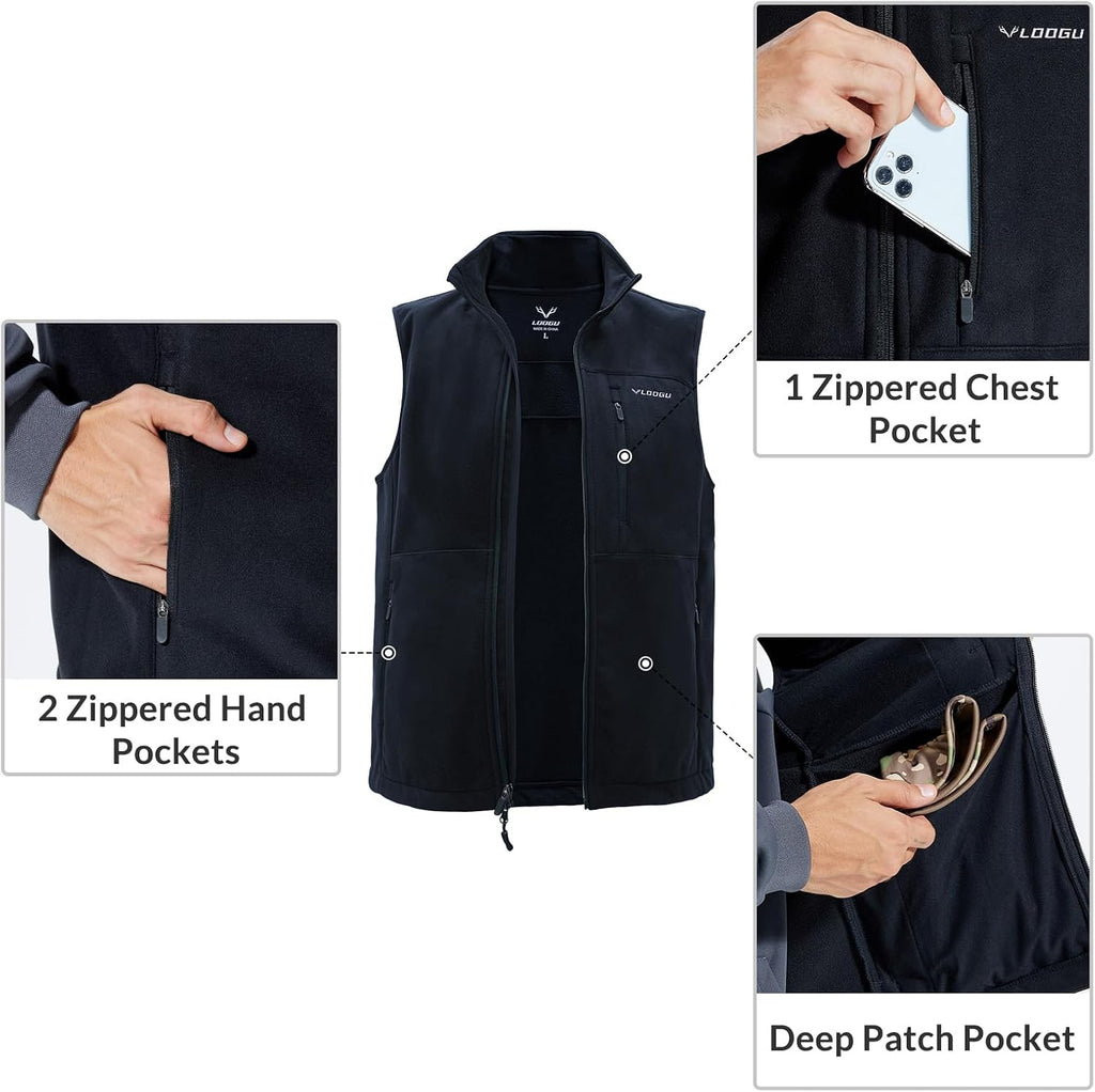 LOOGU Mens Camo Hunting Vest Water-Resistant Sleeveless Jacket with Pockets for Outdoor Fishing Hiking