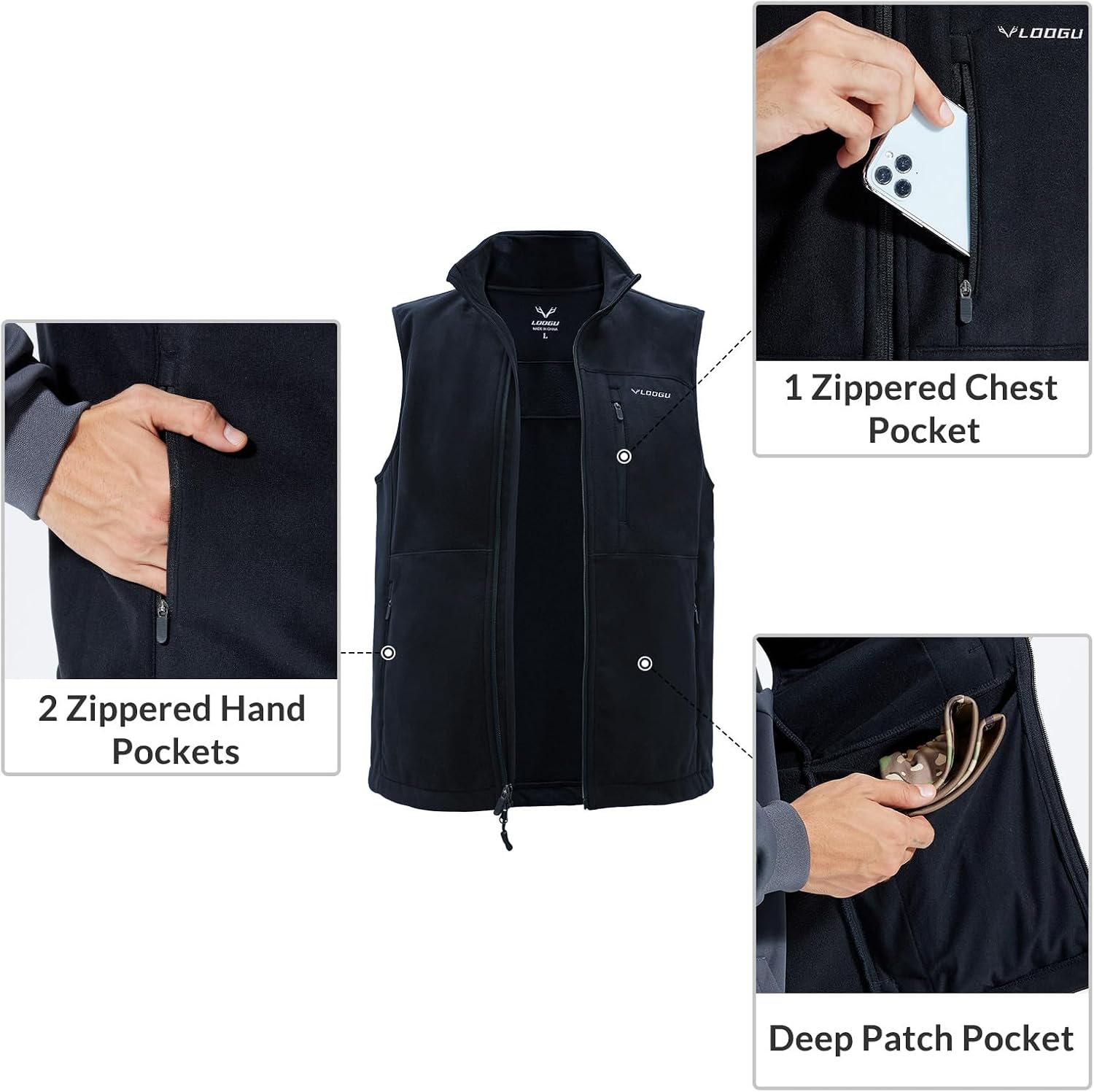 LOOGU Mens Camo Hunting Vest Water-Resistant Sleeveless Jacket with Pockets for Outdoor Fishing Hiking