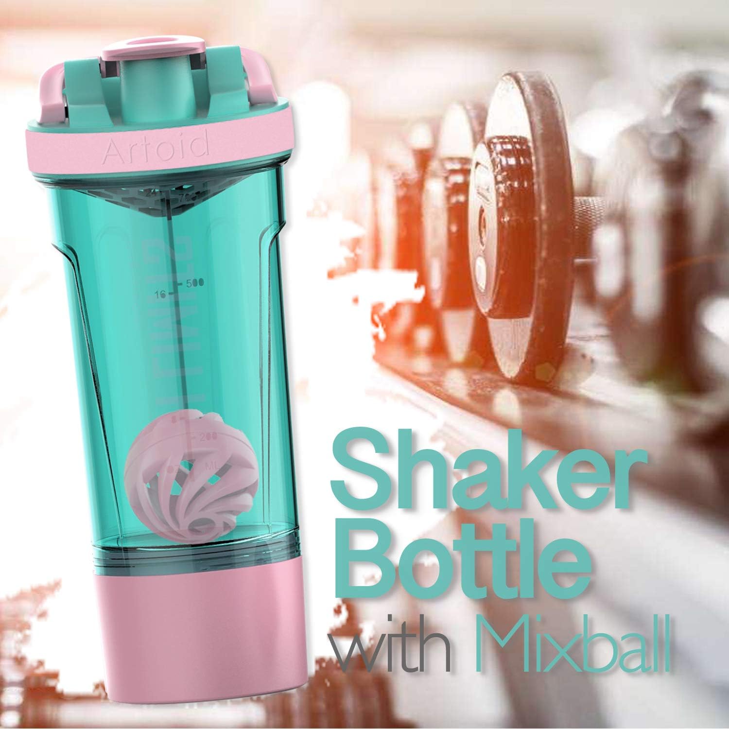 Artoid Mode Fitness Workout Sports Protein Shaker Bottle 24-Ounce, Dual Mixing Technology with Shaker Balls & Mixing Grids Included, Twist and Lock Protein Box Storage Included