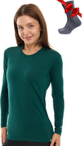 100% Merino Wool Base Layer Women - Long Sleeve Thermal Shirt with Socks