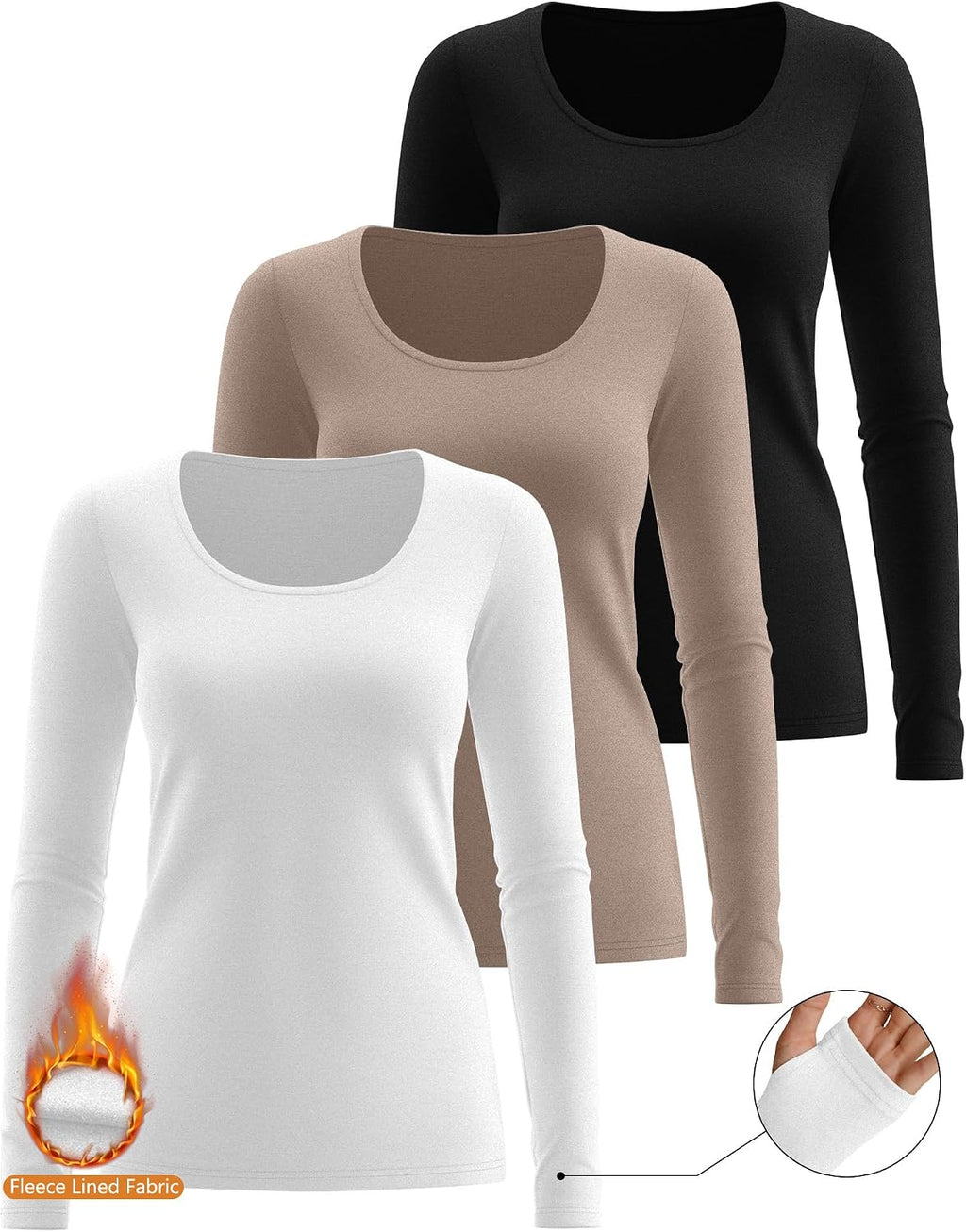 Riyiper 3 Pack Women's Thermal Long Sleeve Shirts Scoop Neck Top