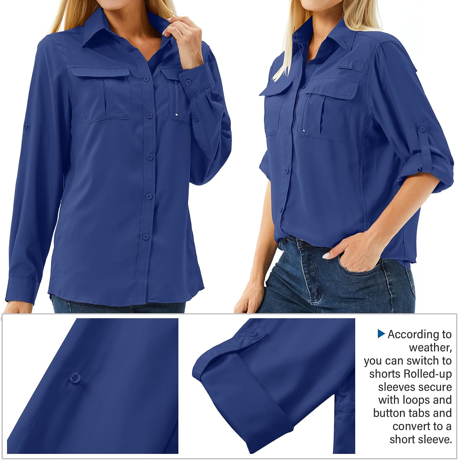 Women's UPF 50 Long Sleeve Sun Protection Safari Fish Hiking Shirts