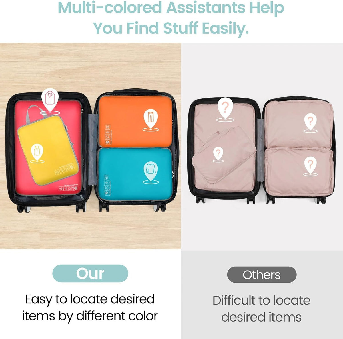 Cambond Compression Packing Cubes for Travel - 4 Set Organizer, Multi-color