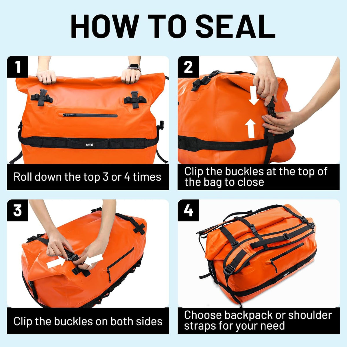 MIER Large Waterproof Duffel Bag - 60L/80L Dry Bag Backpack
