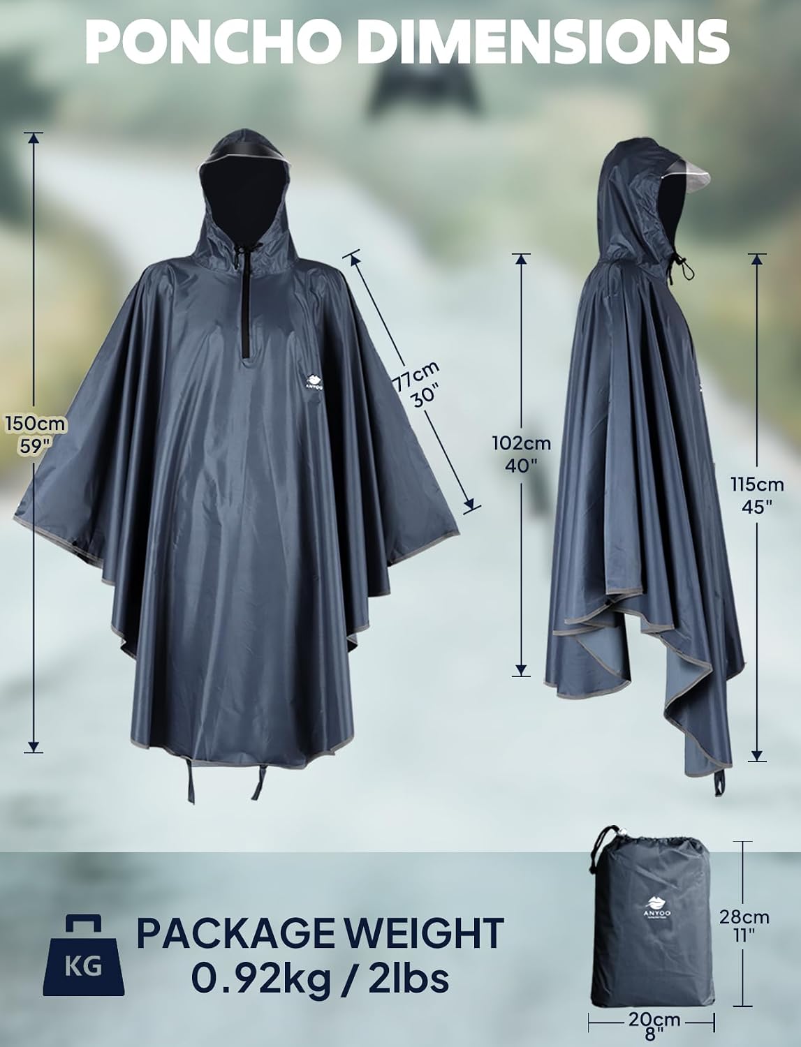 ANYOO Waterproof Rain Poncho Bike Bicycle Rain Capes Lightweight for Adults