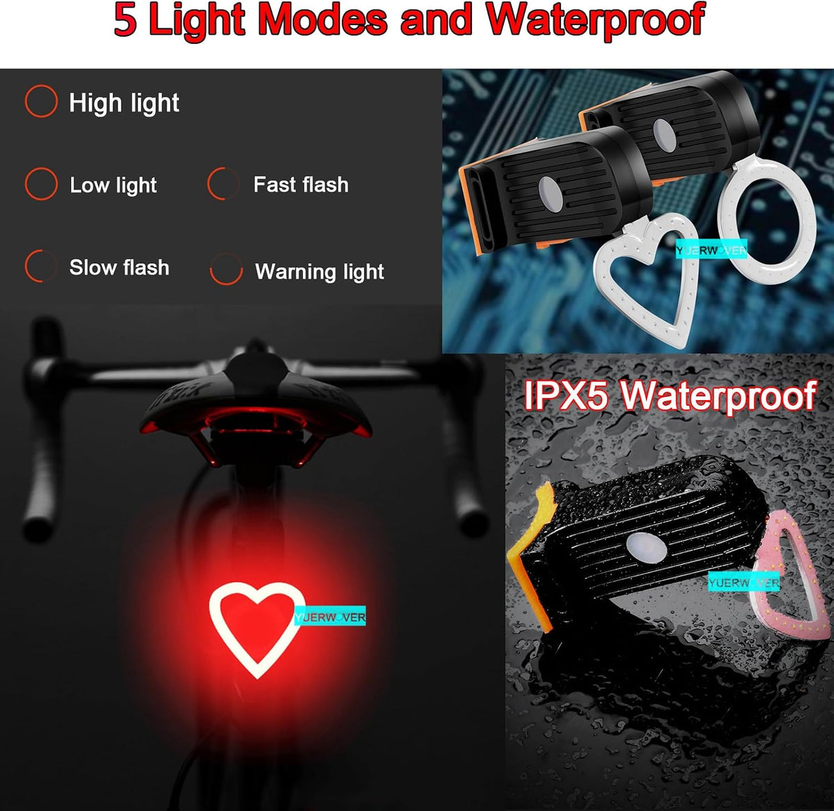 Rechargeable Bike Tail Light LED Bicycle Rear Light Cycling Night Essential Bright Seat Back Safety Lamp 5 Modes Warning Waterproof Flash MTB Light for Men Women Kids