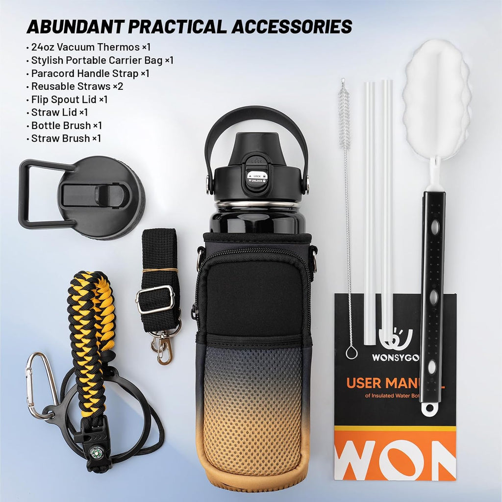 24oz Insulated Water Bottle Leak Proof with Carrier Bag for School