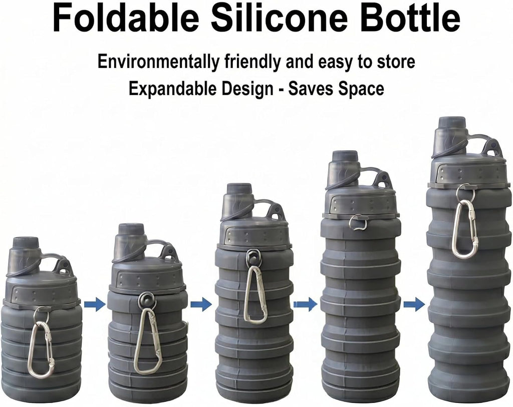 Collapsible Water Bottles Travel water bottle Sports Portable Sport Water Bottle Reusable Water Bottles comes with mountaineering Buckle 500ml silicone Water-proof camping water bottle