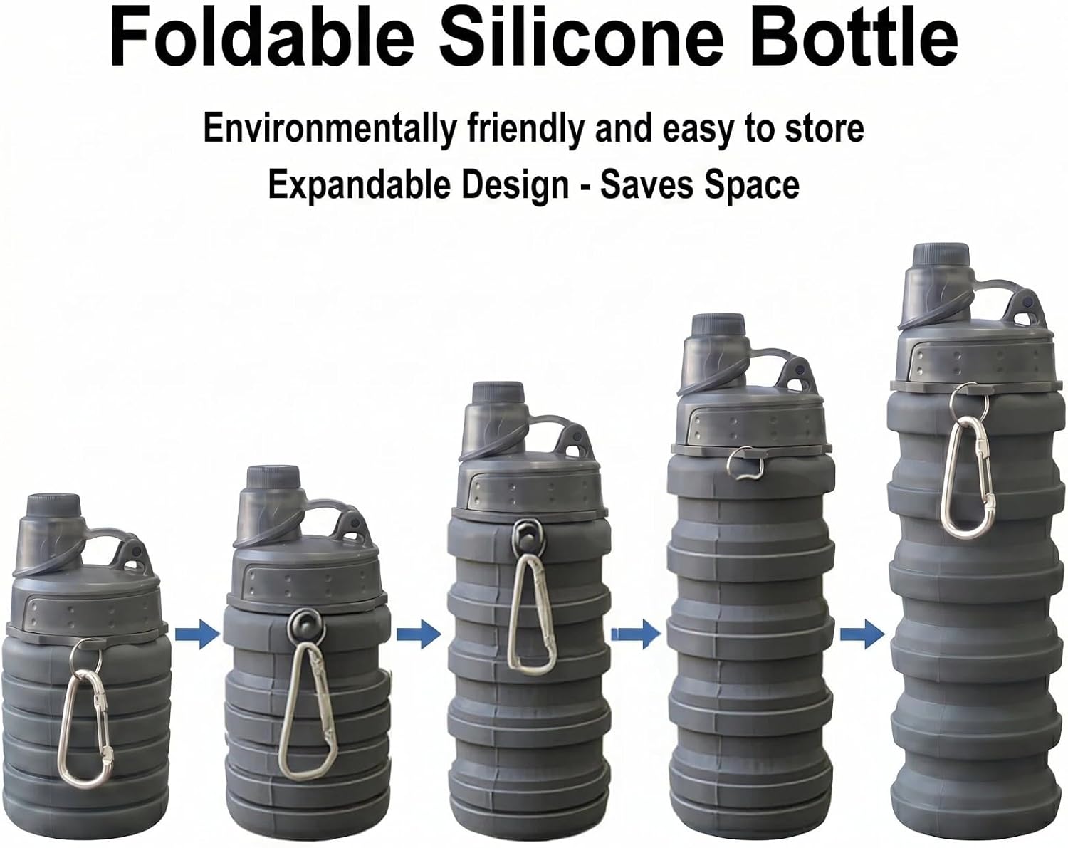 Collapsible Water Bottles Travel water bottle Sports Portable Sport Water Bottle Reusable Water Bottles comes with mountaineering Buckle 500ml silicone Water-proof camping water bottle