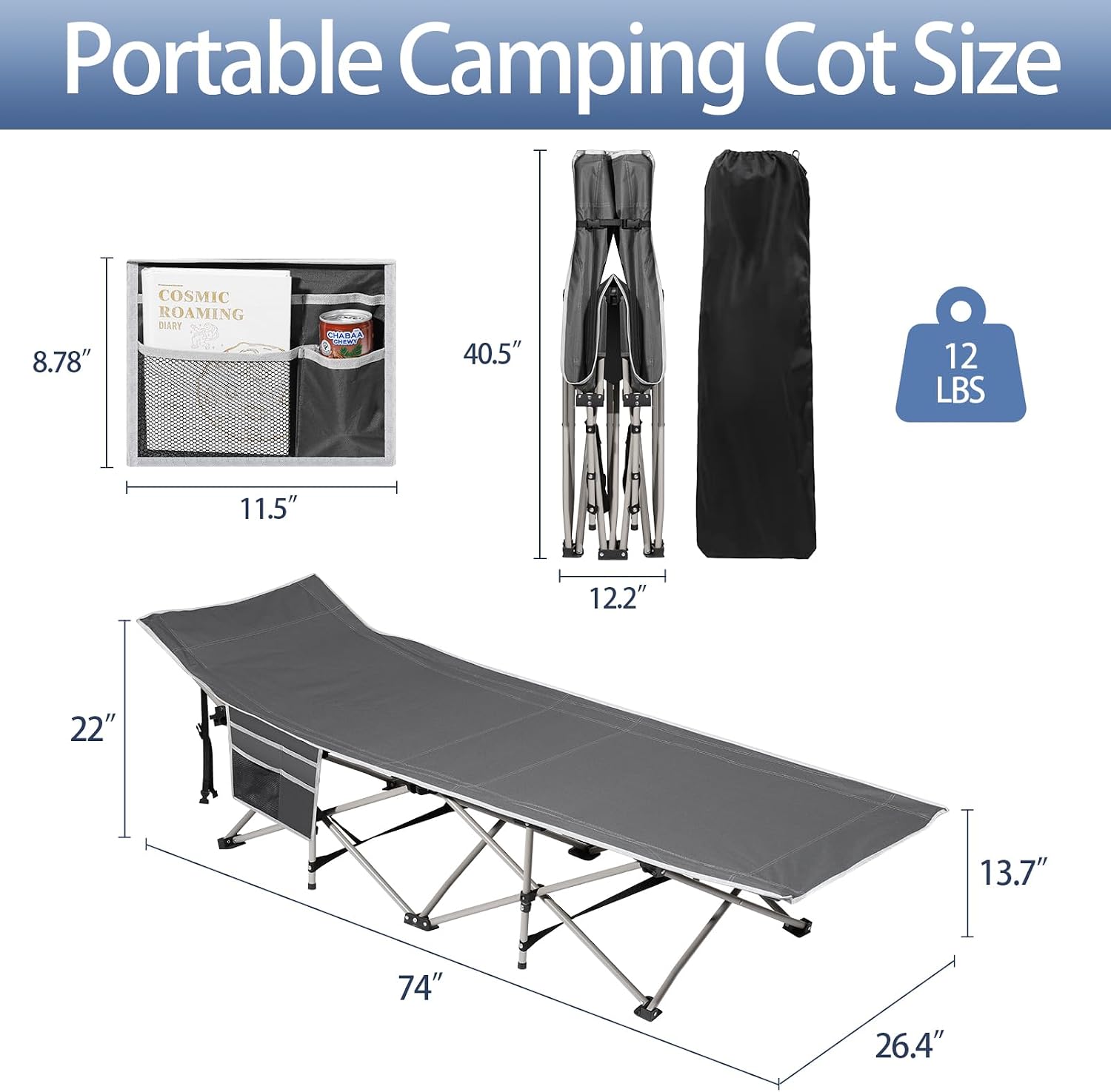 Portable Camping Cot with Mattress, Sleeping Bed,Single Lounge Chaise