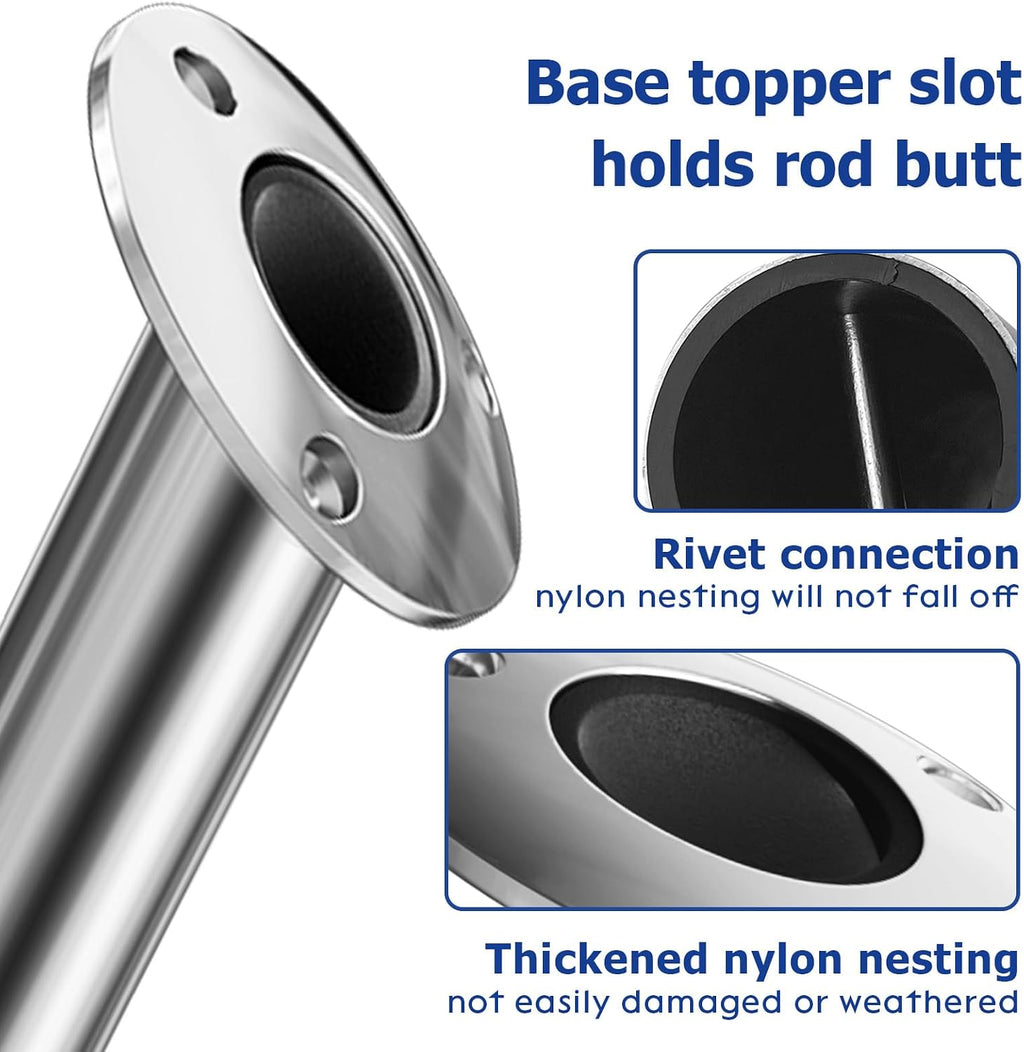 Fishing Rod Holder 2 Pack, 316 Stainless Steel 15/30/90 Degree Rod Holders for Fishing Boat, Flush Mount with Cap, Heavy Duty