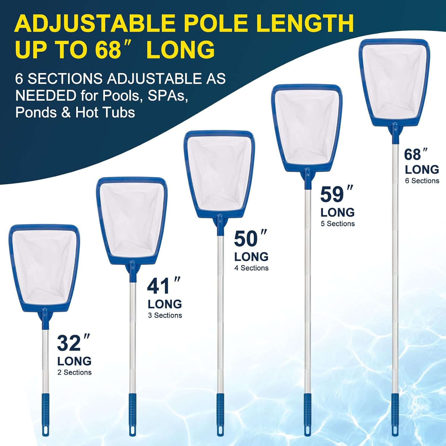 POOLAZA Pool Skimmer Net with 68" Aluminum Pole, Ultra Fine Mesh