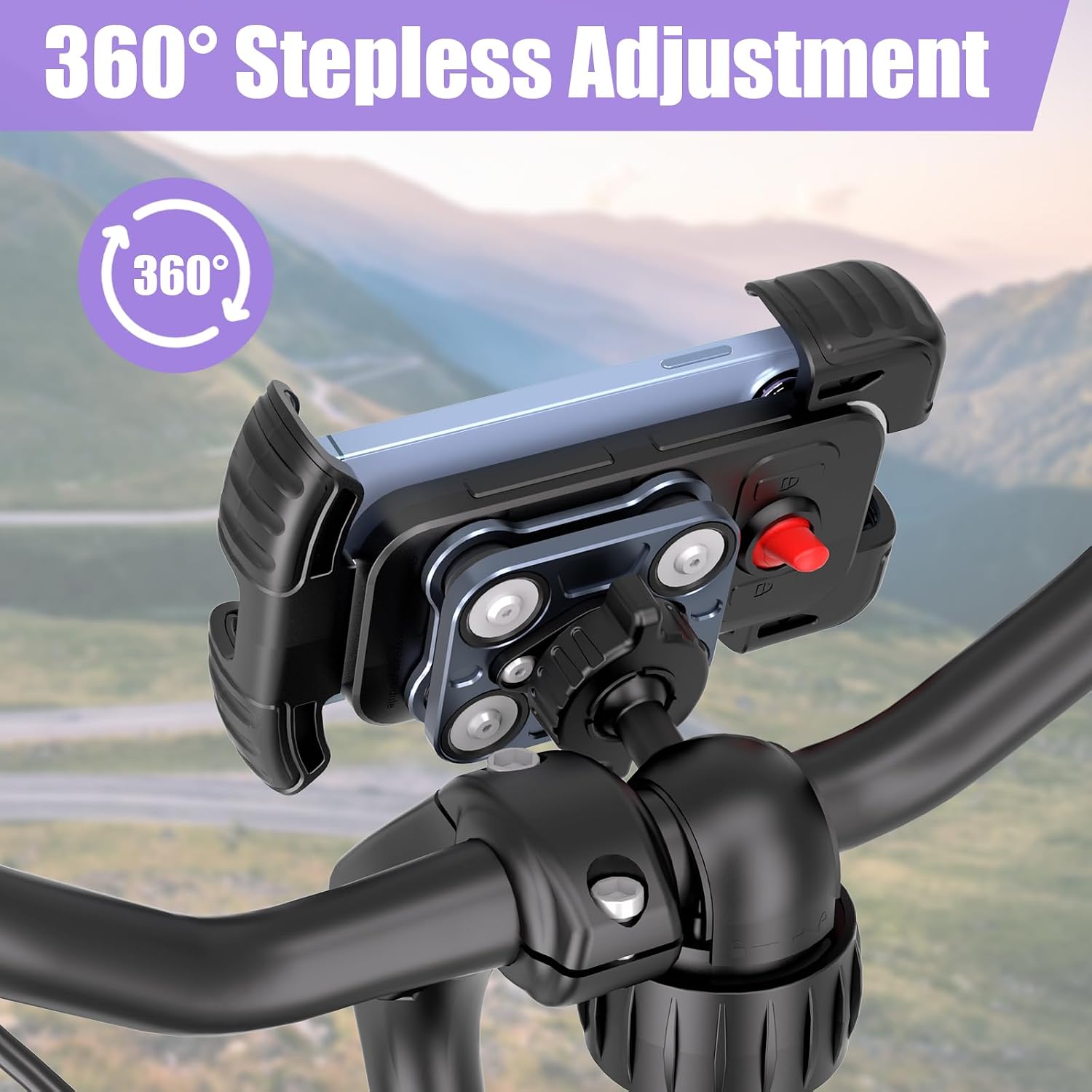 TXV Motorcycle Phone Mount Holder - Upgrade Vibration Dampener - 360° Rotatable Bicycle Phone Holder, Bike Scooter Handlebar Phone Clip for 5.1" - 6.8" Smartphones