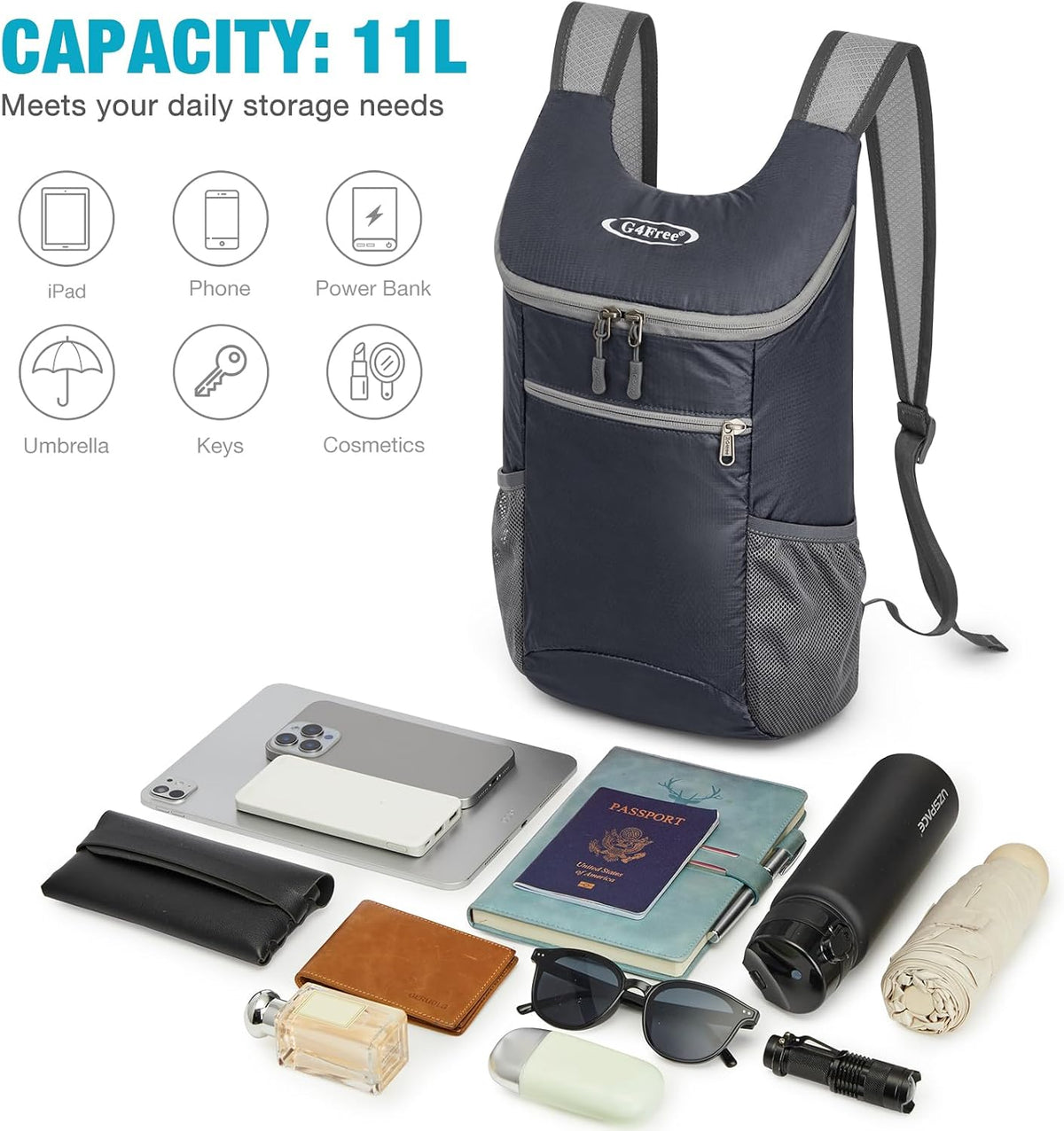 G4Free 10L Lightweight Packable Hiking Backpack, Nylon Daypack Daily Travel