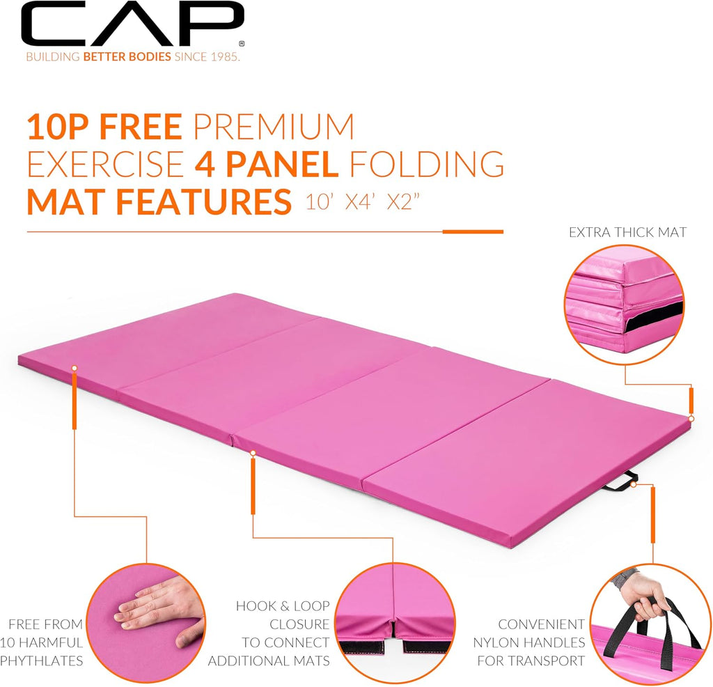 CAP Barbell All Purpose Folding Anti Tear Exercise Training Aerobic Fitness Gym & Gymnastics Balance Mat | 10' x 4' Multiple Colors and Thickness Options