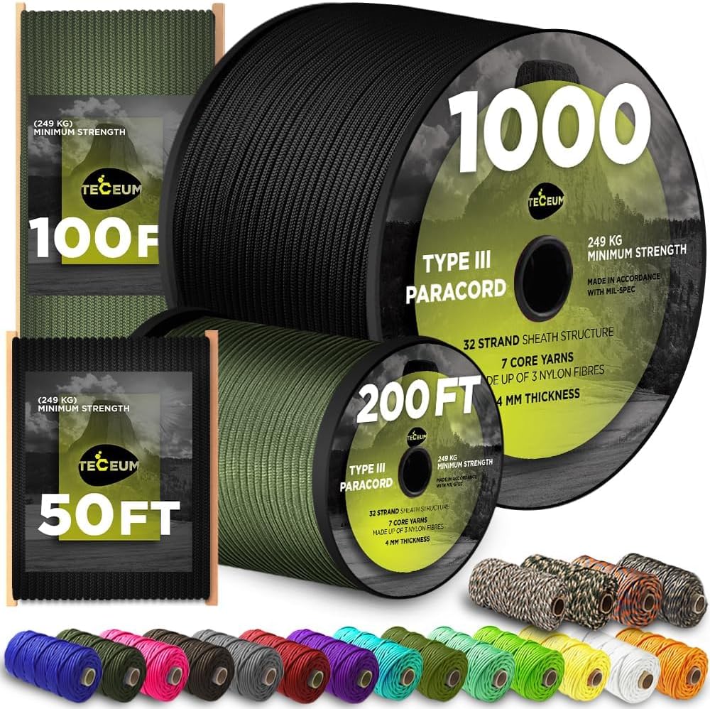 Paracord Rope 550 lb 4mm – Parachute Cord – Utility Camping Rope