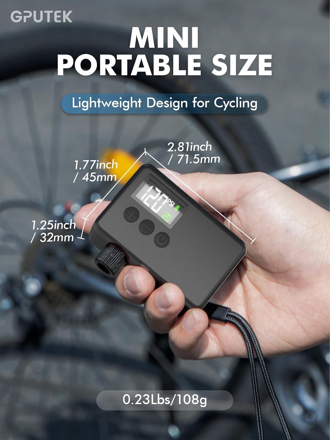 GPUTEK Mini Bike Pump Electric for Presta and Schrader Valves Bicycle Tire