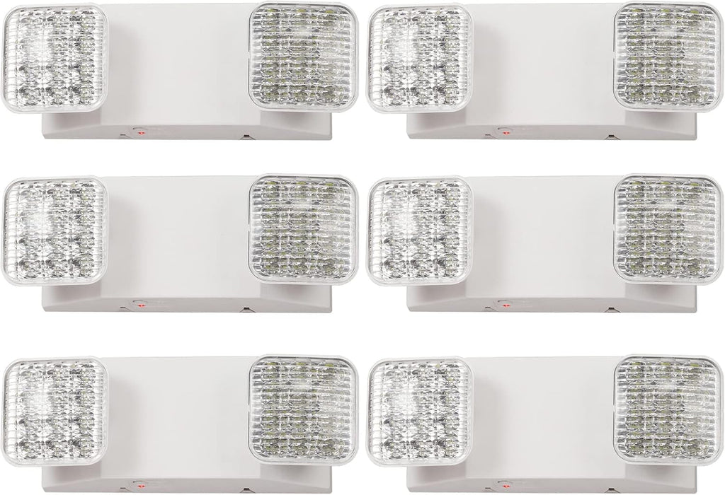 TANLUX LED Emergency Lights with Battery Backup, Two Head Adjustable Commercial Emergency Lights, UL Listed, AC 120/277V, Hardwired Emergency Exit Light Fixtures for Business - 6 Pack(White)