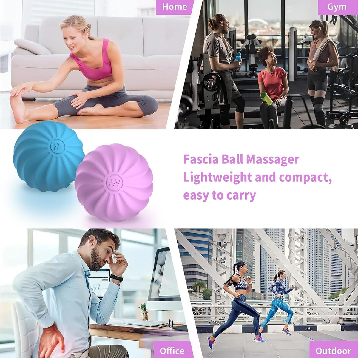 2.5" Mini Massage Ball, 10 Speeds Vibrating Massage Roller Ball for Palm, Hand, Foot, Leg, Neck, Back, Trigger Point Muscle Therapy Ball for Myofascial Release, Plantar Fasciitis Relief (Purple)