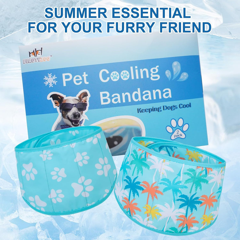 BEAUTYZOO Dog Cooling Bandana for Medium Large Dogs, 2 Pack Instant Cooling Bandanas Breathable Cooling Ice Towel Neck Wraps,Keep Dogs Cool in Hot Summer, Blue Paw L