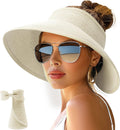 NPJY Sun Hats for Women Wide Brim Roll-Up Ponytail Packable Straw Visor