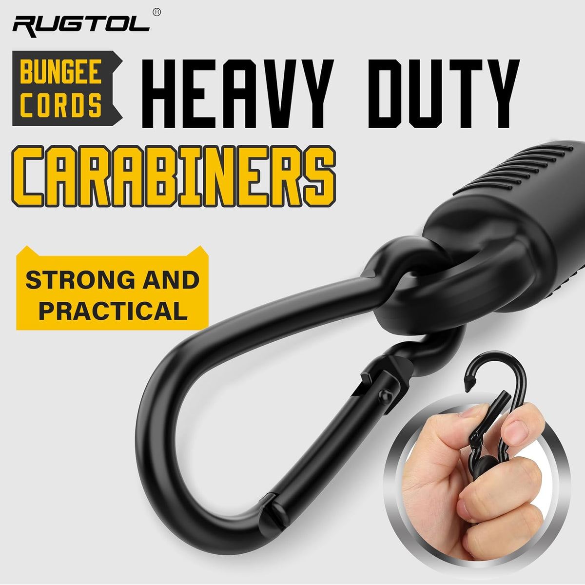 Rugtol Bungee Cords with Hooks, Upgrade 12pcs Assortment Heavy Duty Outdoor with 48'' Adjustable Bungee Cords Carabiner Black, 6'' Canopy Tarp Ball Ties and Tarp Clips for Tents, Cargo, Camping