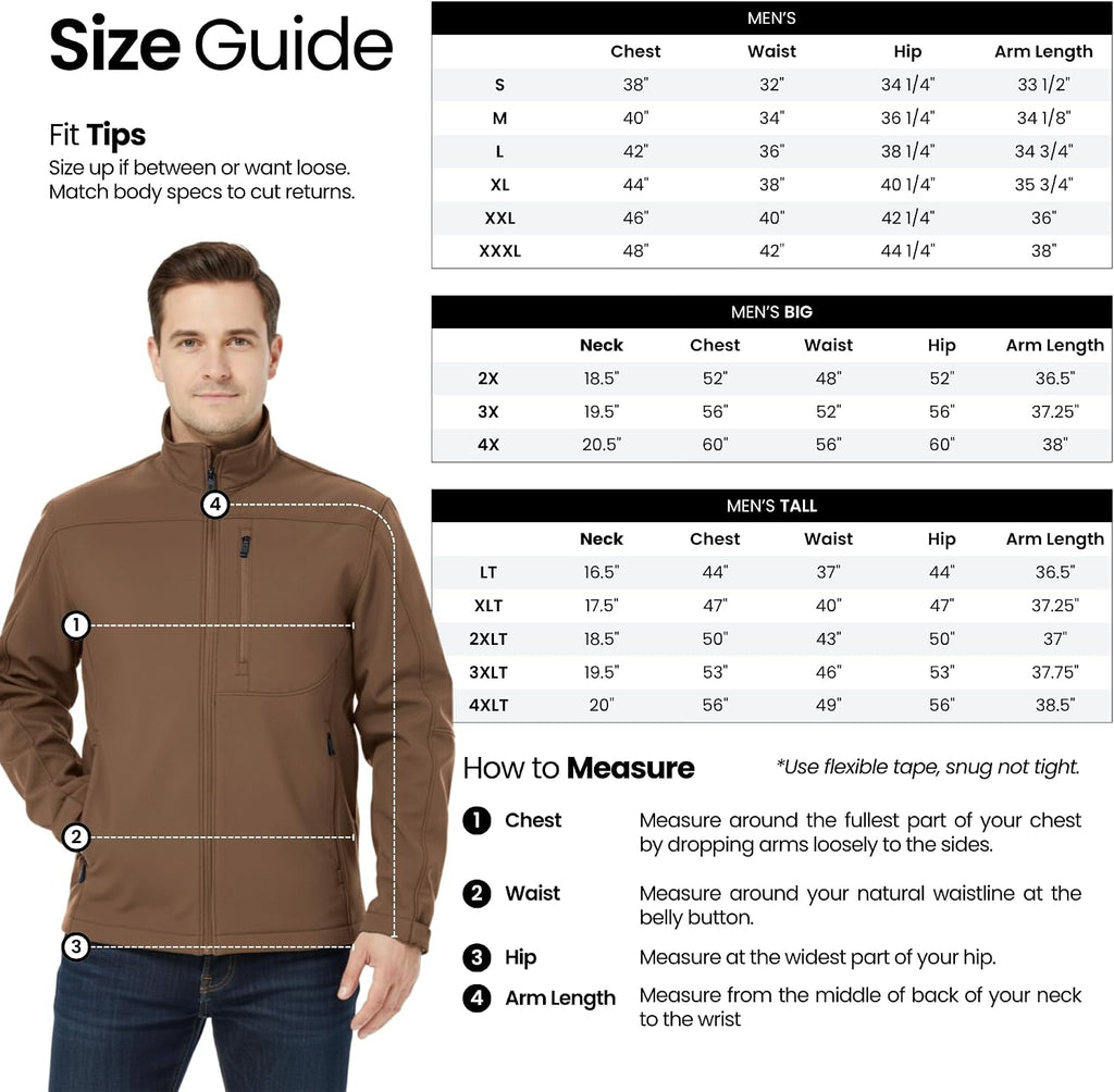 Weatherproof Men's Softshell Jacket – Wind & Water Resistant – Breathable, Lightweight Outdoor Coat