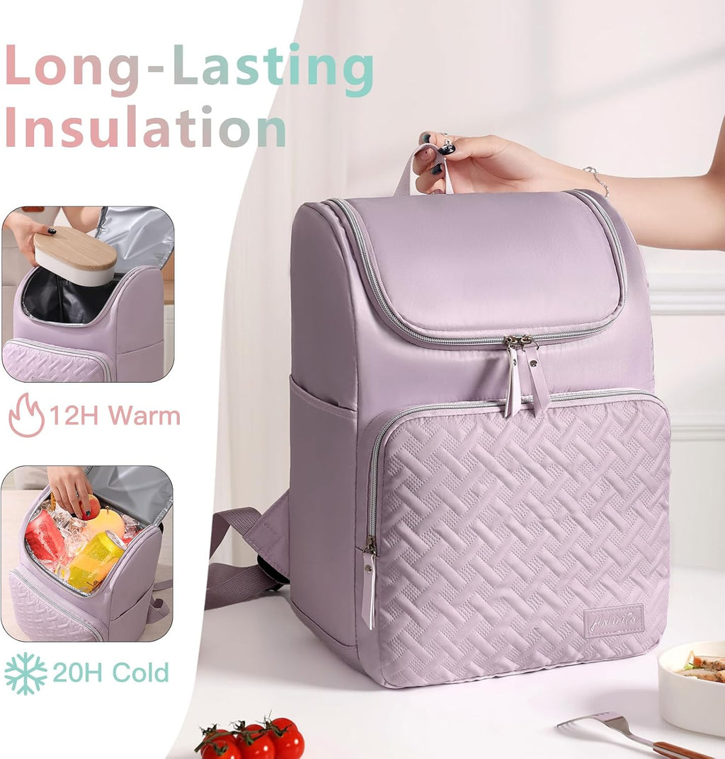 Cooler Backpack Insulated Leak Proof 33 Cans, Waterproof Hiking Backpack Cooler Soft Cooler Bag Lunch Backpack for Women Picnic Camping Beach, Purple