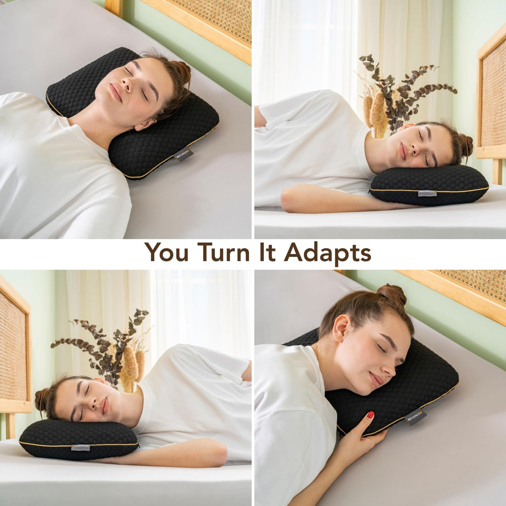 Travel Memory Foam Pillow for Sleeping, Comfortable Camping Pillow, 15.75x11.81x3.94 inches, Easy to Carry Portable Bag, Soft, Breathable, Washable Pillowcase