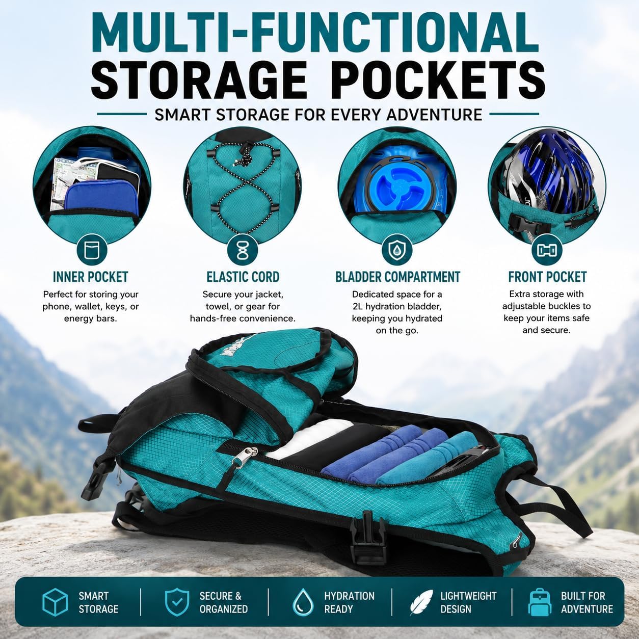 Zavothy Hydration Backpack with 2L Hydration Bladder Water Backpack for Hiking Hydration Pack for Running Cycling Hiking