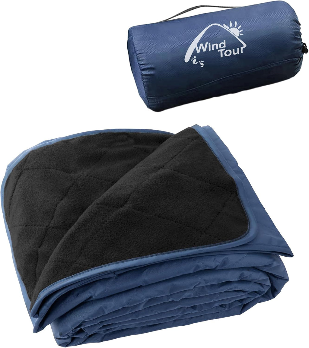 Wind Tour Warm Polar Fleece Blanket Picnic Outdoor & Beach, Machine Washable Camping Quilt for Cold Weather, Adventure, Sleeping, Backpacking (Dark Blue)