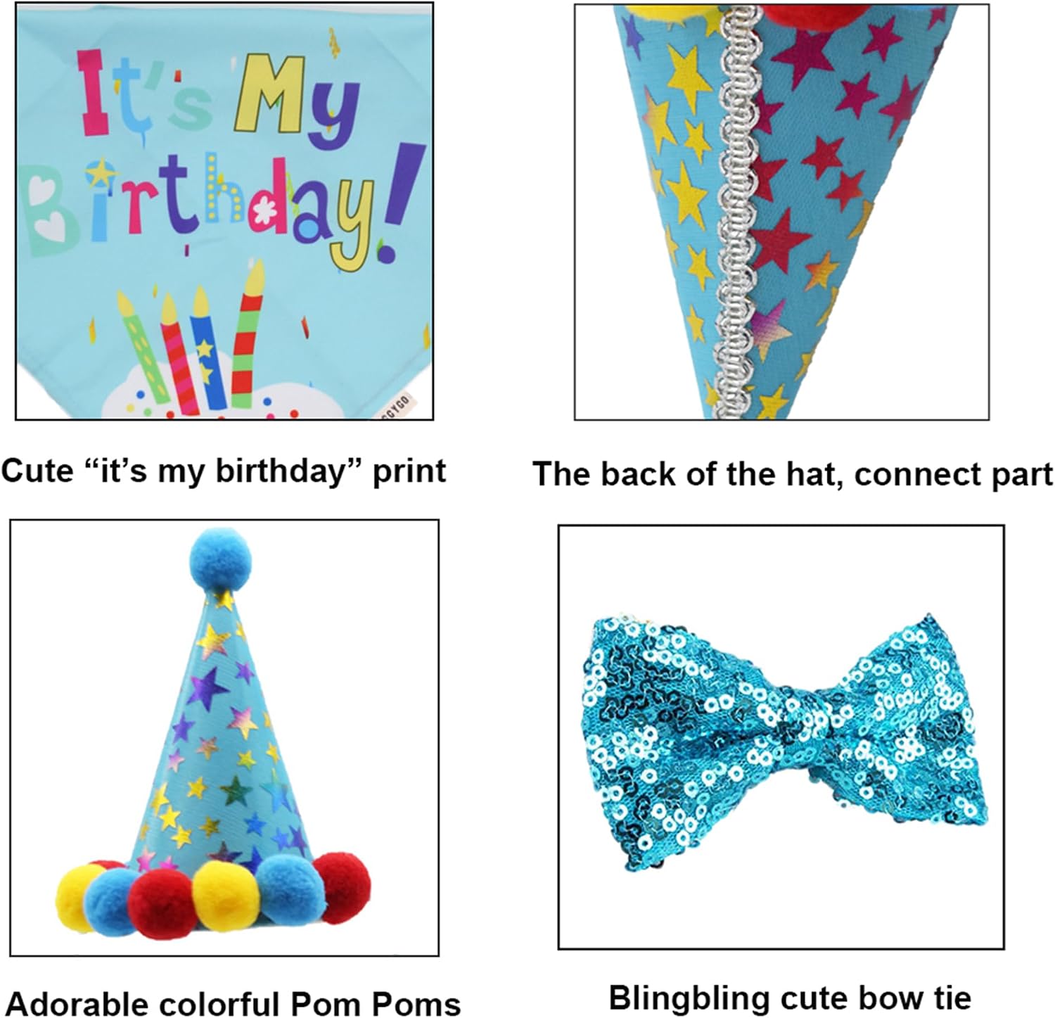 ADOGGYGO Dog Birthday Hat, Blue Birthday Boy Bandana with Bow Tie, Large