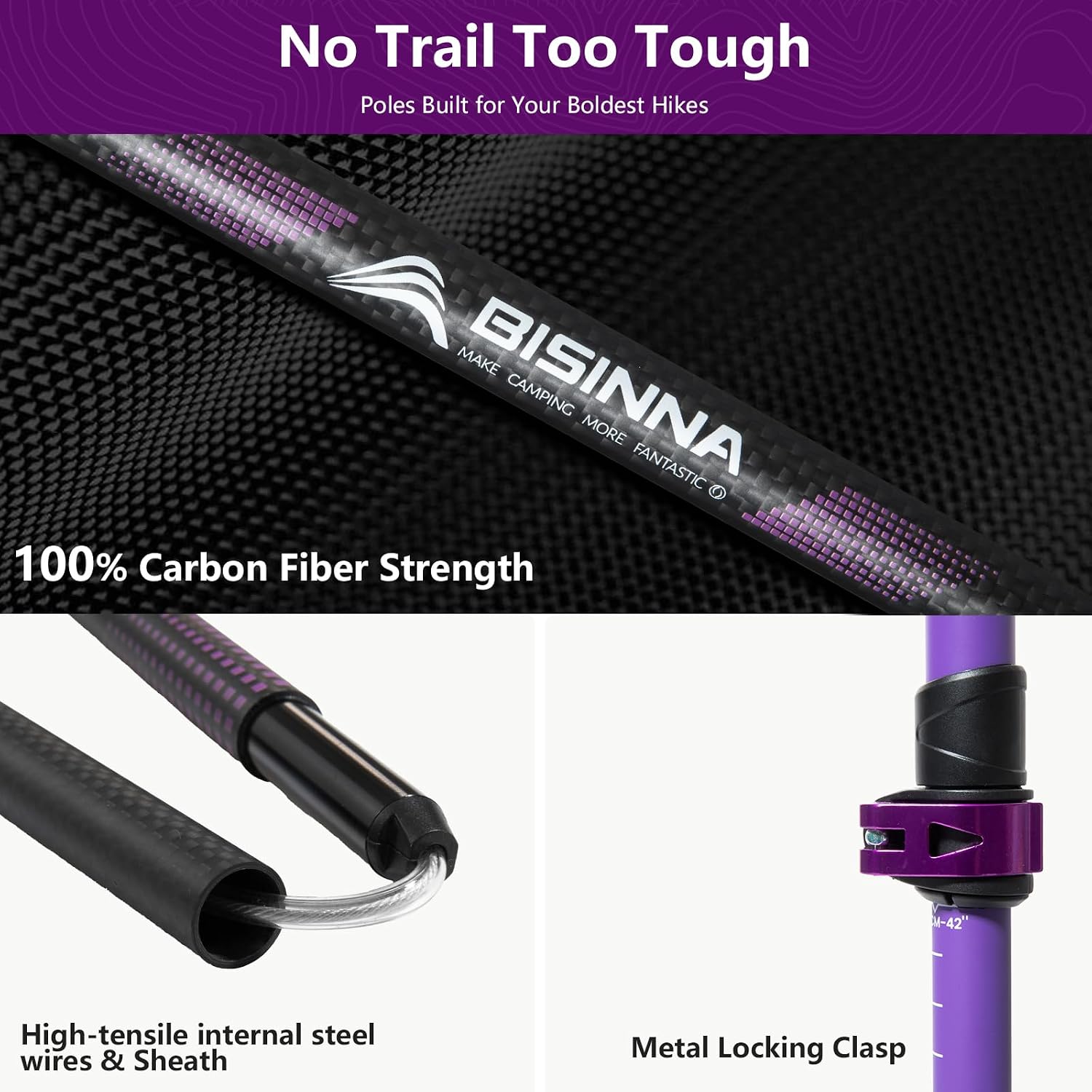 BISINNA Carbon Fiber Trekking Poles Collapsible Hiking Poles 2PC