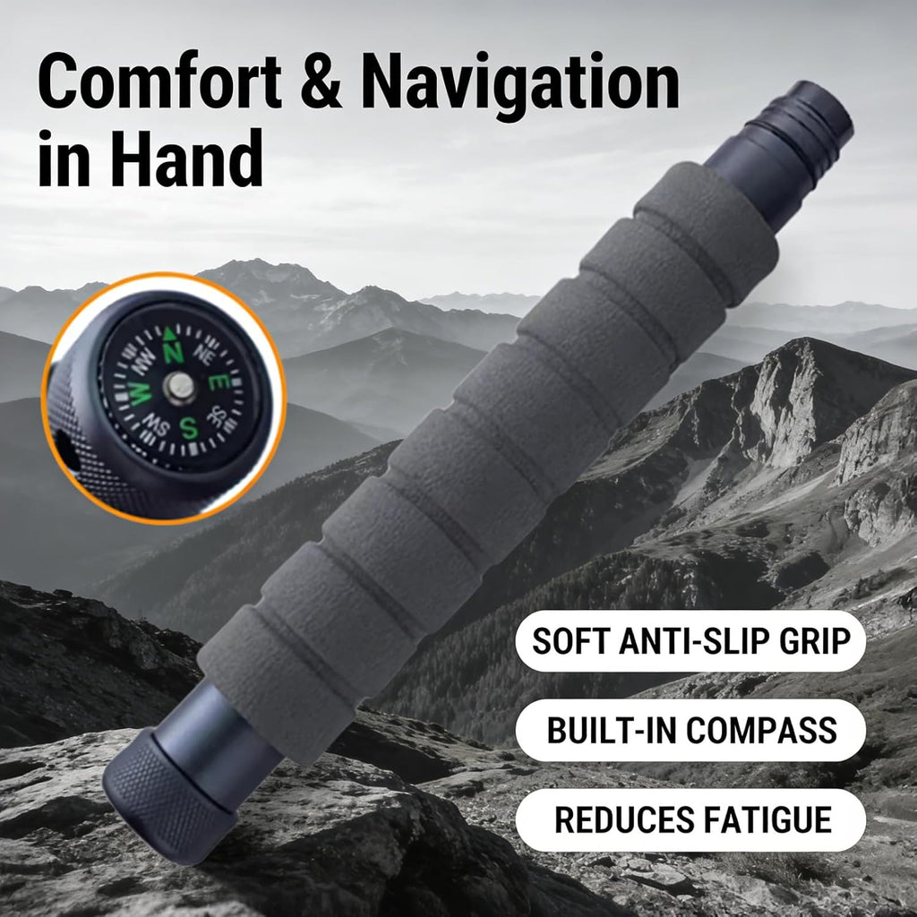 Trekking Pole Tactical Walking Stick,Multifunctional Lightweight Aluminum Collapsible Survival Hiking Pole with Storage Bag for Women Men Seniors Camping Backpacking