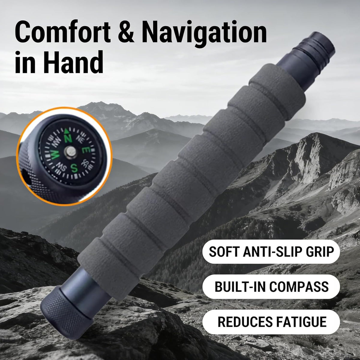Trekking Pole Tactical Walking Stick,Multifunctional Lightweight Aluminum Collapsible Survival Hiking Pole with Storage Bag for Women Men Seniors Camping Backpacking