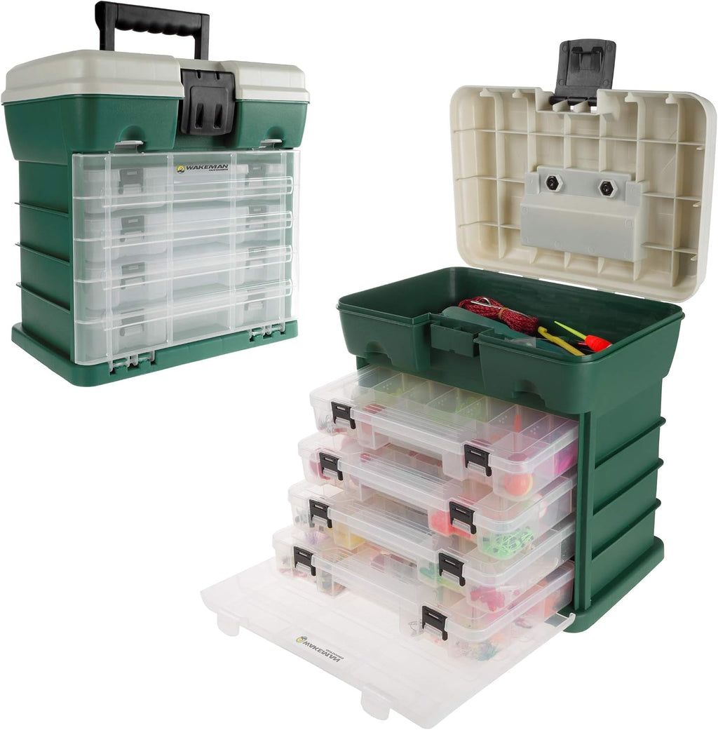 Storage Tool Box Organizer - Utility Box with 4 Drawers and 19 Compartments for Camping Supplies and Fishing Tackle by Wakeman Outdoors