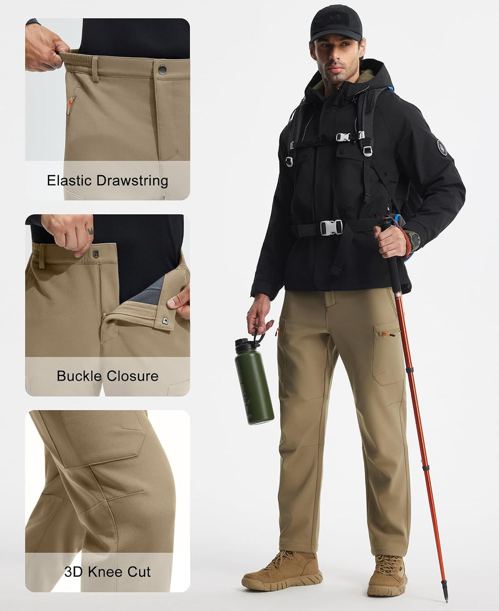 Libin Men's Fleece Lined Hiking Pants Snow Ski Water Resistant