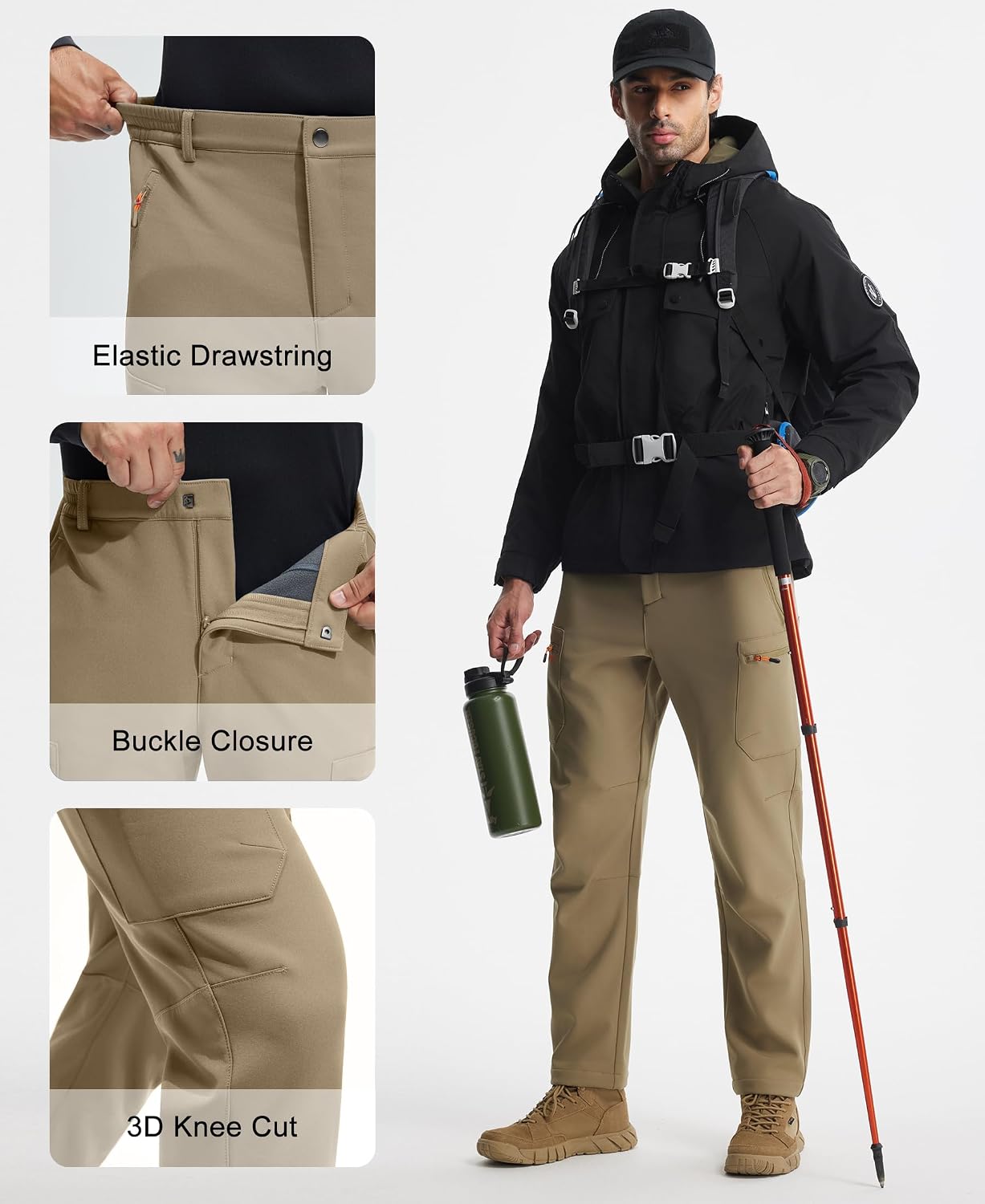 Libin Men's Fleece Lined Hiking Pants Snow Ski Water Resistant