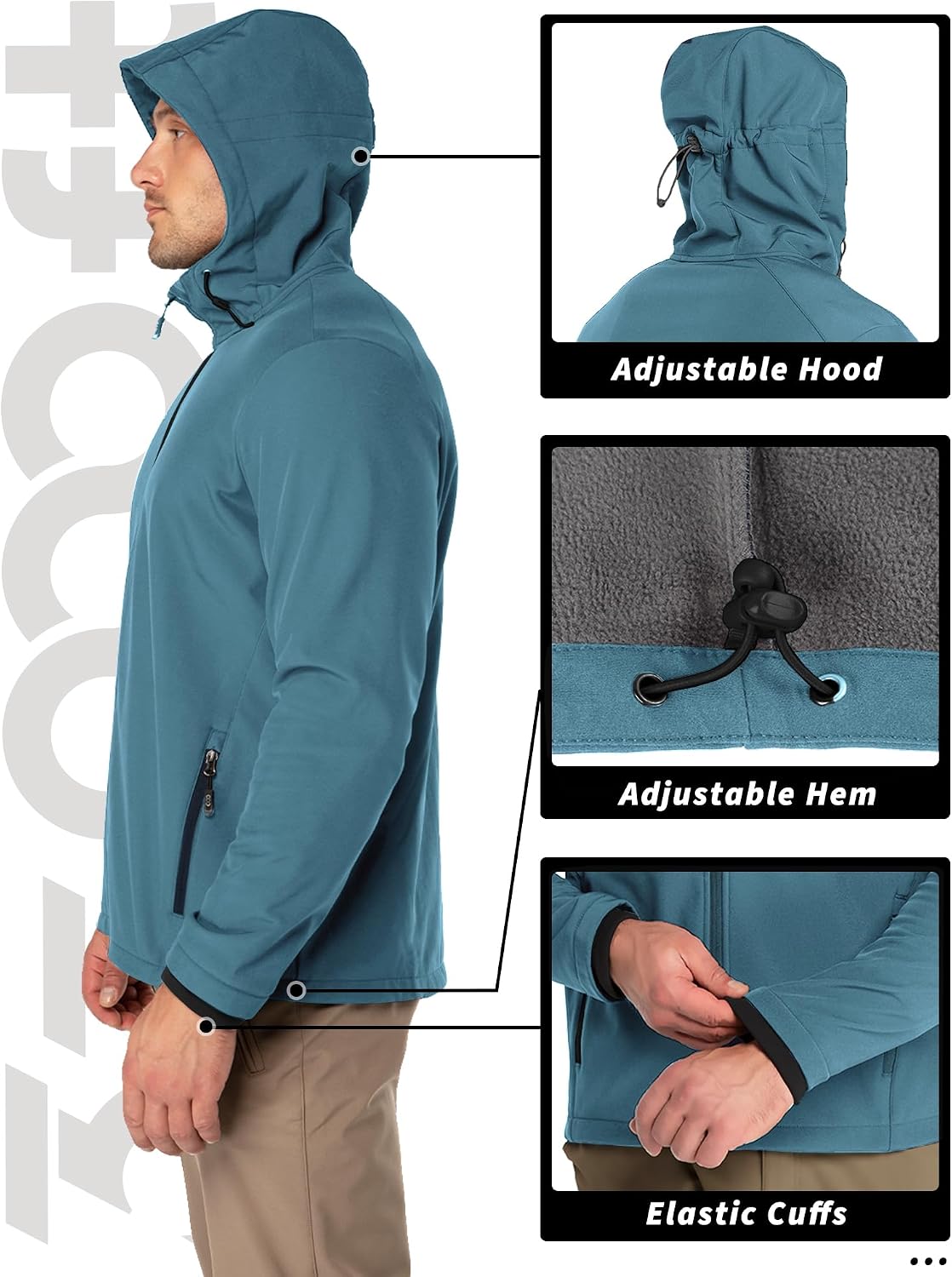33,000ft Men's Hooded Fleece Lined Rain Shell Jacket Waterproof Lightweight