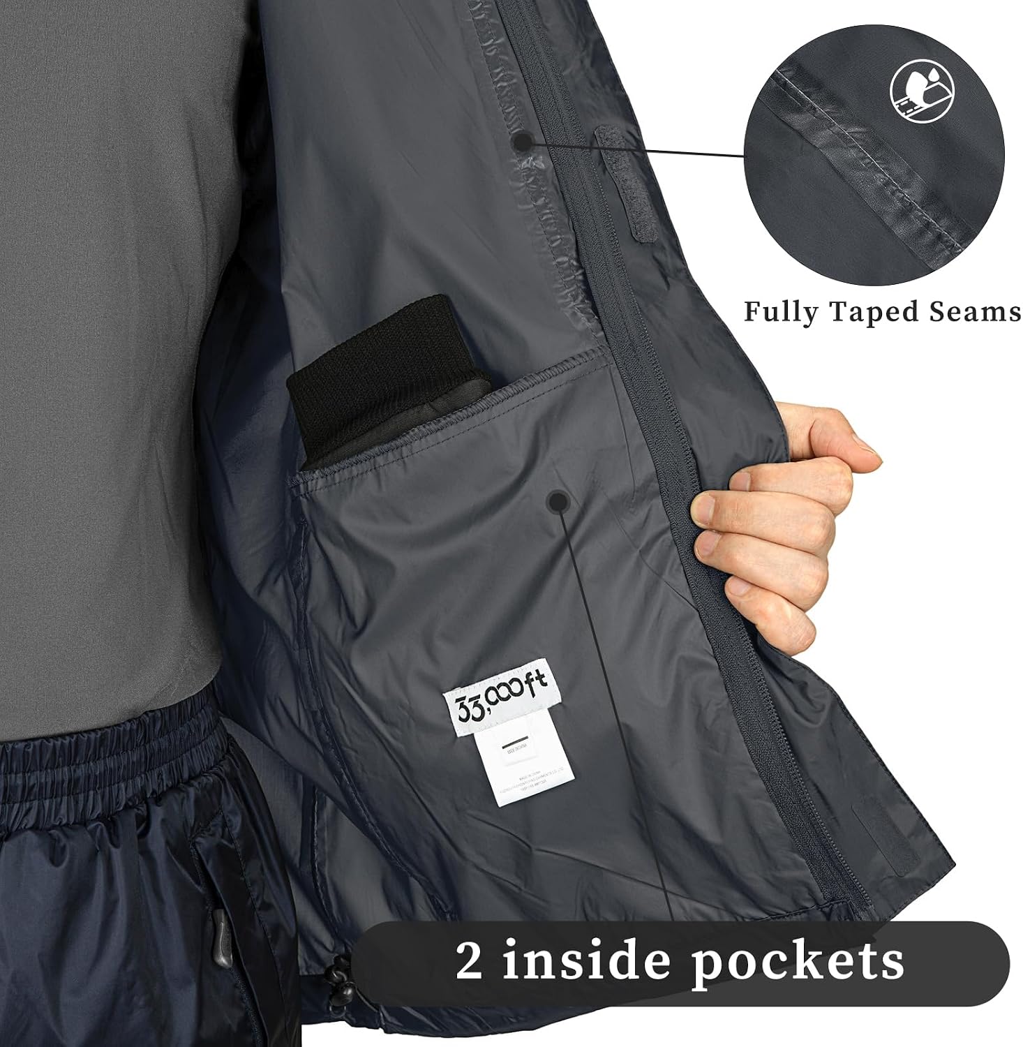 33,000ft Men's Packable Rain Jacket Lightweight Waterproof Golf Raincoat