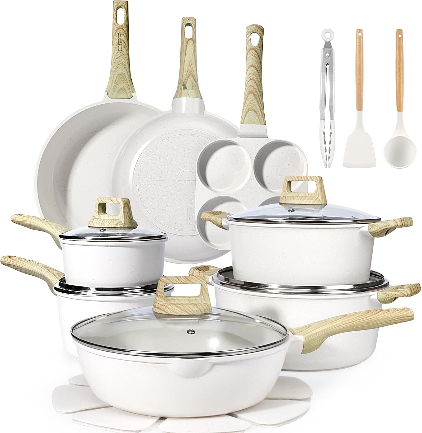 GiPP Ceramic Pots and Pans Set Non Stick - 17 Pcs Nonstick Cookware Set, Non-toxic Healthy Kitchen Cooking Set w/Frying Pans Set, Dishwasher Safe, PFAS PTFE PFOA PFOS Free, Dark Gray