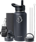 BUZIO 32 oz Water Bottle Insulated with Straw & 3 Lids (Cold for 48 Hrs)