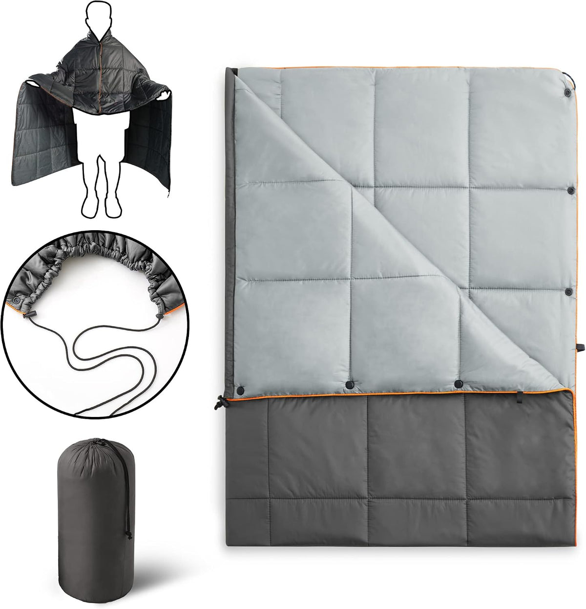 UNIKOME Puffy Camping Blanket,Packable Outdoor Quilt, 75"×52",Grey